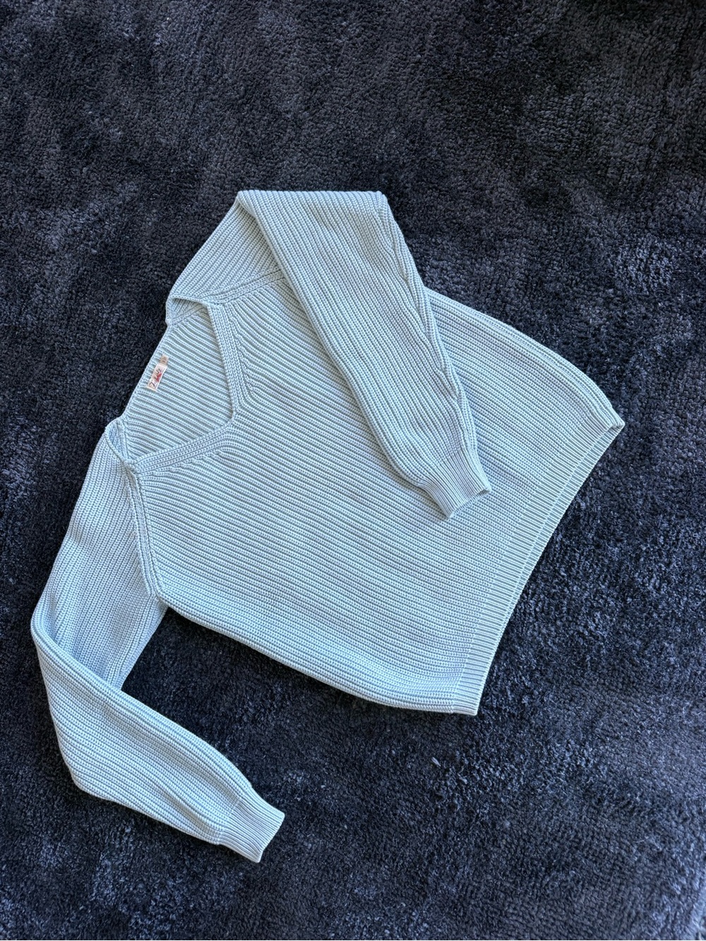 Faherty Pale Blue Ribbed V-Neck Sweater